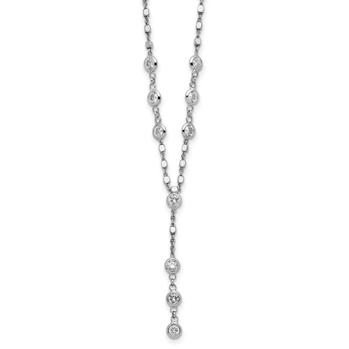 925 Sterling Silver CZ Drop Dangling Chain Necklace