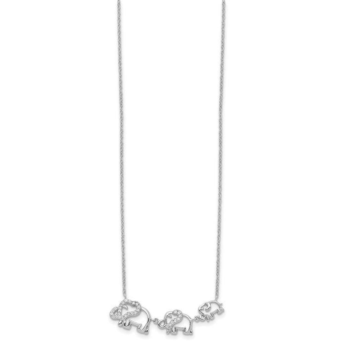 925 Sterling Silver Cubic Zirconia CZ Elephants Necklace