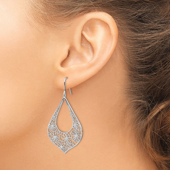 925 Sterling Silver Cubic Zirconia CZ Flower Teardrop Drop Dangle Earrings