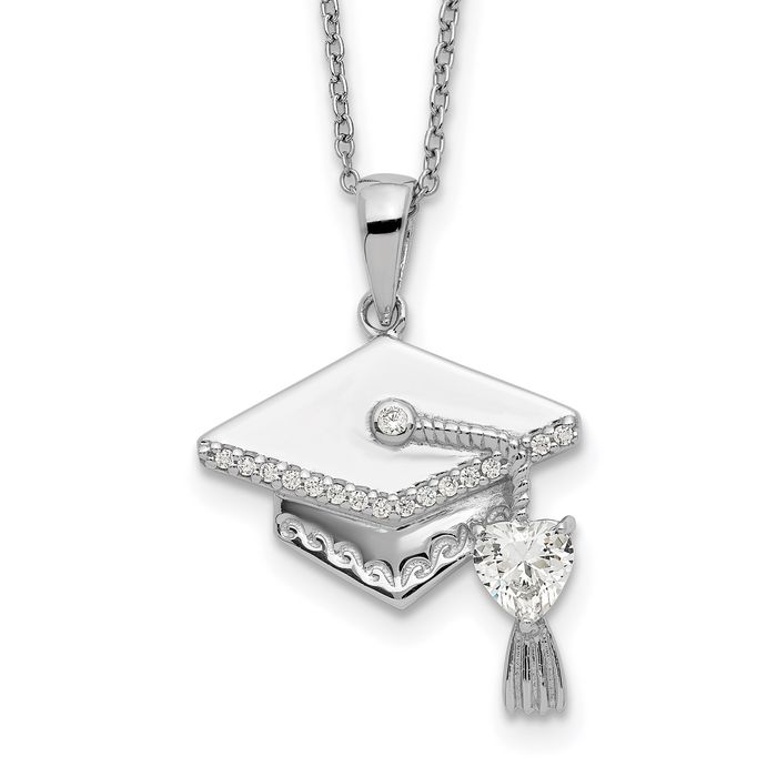 925 Sterling Silver Cubic Zirconia CZ Graduation Cap Chain Necklace