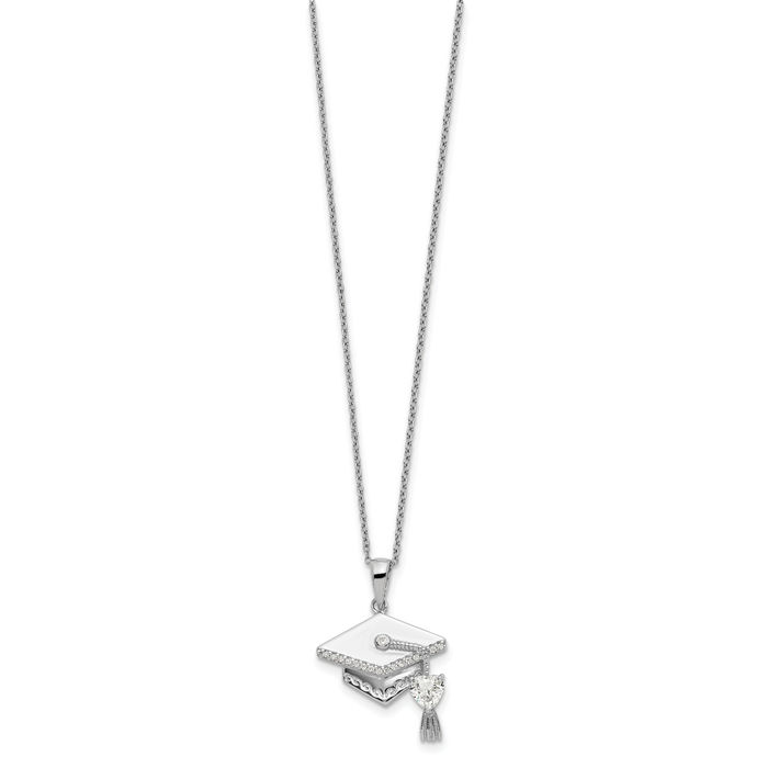 925 Sterling Silver Cubic Zirconia CZ Graduation Cap Chain Necklace