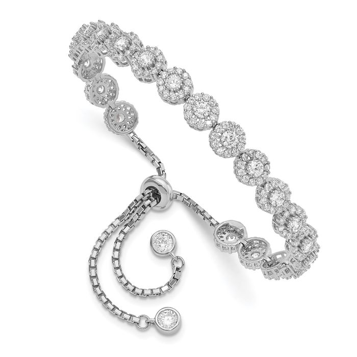 925 Sterling Silver CZ Halo Adjustable Wrap Bracelet - Picture 8 of 12