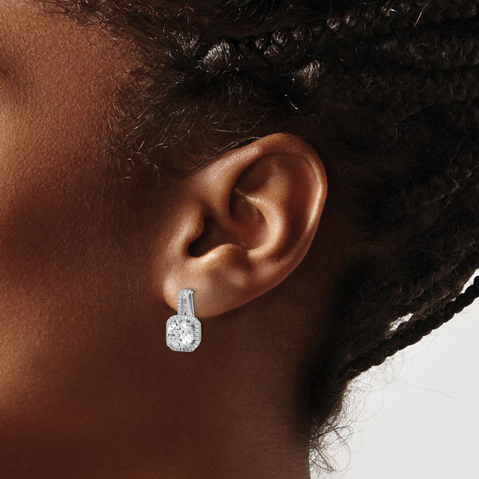 925 Sterling Silver Cubic Zirconia CZ Halo Round Drop Dangle Earrings