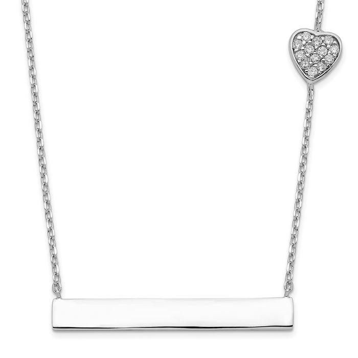 925 Sterling Silver Cubic Zirconia CZ Heart Bar Chain Necklace