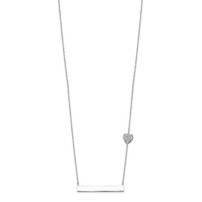 925 Sterling Silver Cubic Zirconia CZ Heart Bar Chain Necklace