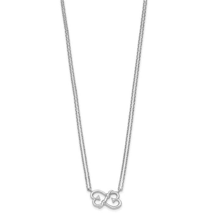 925 Sterling Silver Cubic Zirconia CZ Heart 2 Strand Necklace Chain