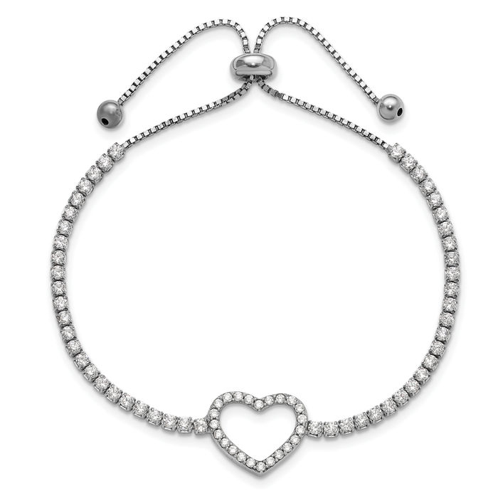 925 Sterling Silver Cubic Zirconia CZ Heart Adjustable Wrap Charm Bracelet