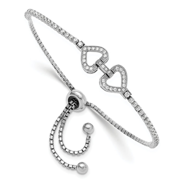 925 Sterling Silver Cubic Zirconia CZ Heart Adjustable Wrap Charm Bracelet