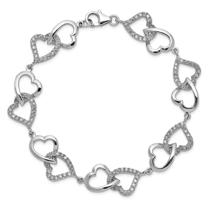 925 Sterling Silver CZ 2024 Heart Bracelet