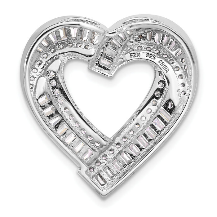 925 Sterling Silver Cubic Zirconia CZ Heart Floating Chain Slide Pendant Necklace Charm