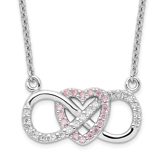 925 Sterling Silver Cubic Zirconia CZ Heart Infinity Twisted Love Knot Symbol Chain Necklace