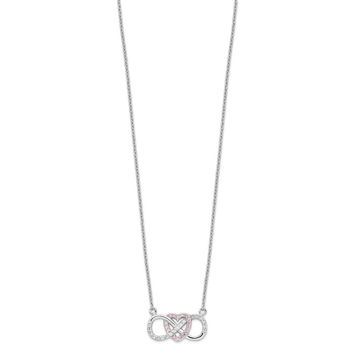 925 Sterling Silver Cubic Zirconia CZ Heart Infinity Twisted Love Knot Symbol Chain Necklace