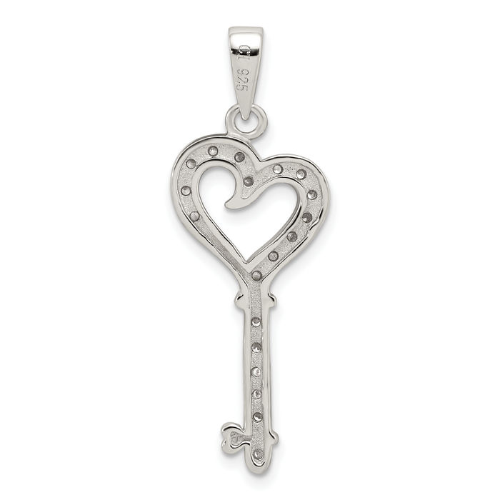 925 Sterling Silver Cubic Zirconia CZ Heart Key Necklace Chain Pendant Charm