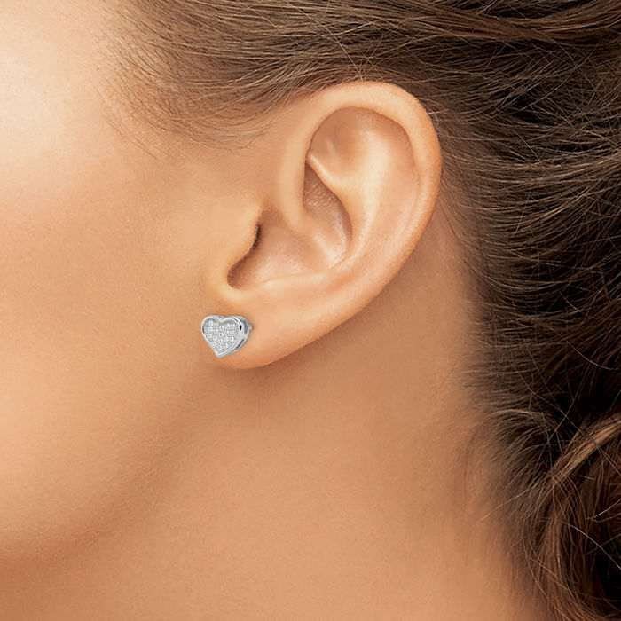 925 Sterling Silver Cubic Zirconia CZ Heart Stud Earrings