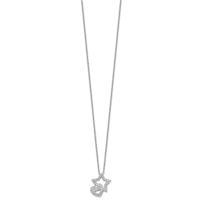 925 Sterling Silver Cubic Zirconia CZ Heart Star Necklace