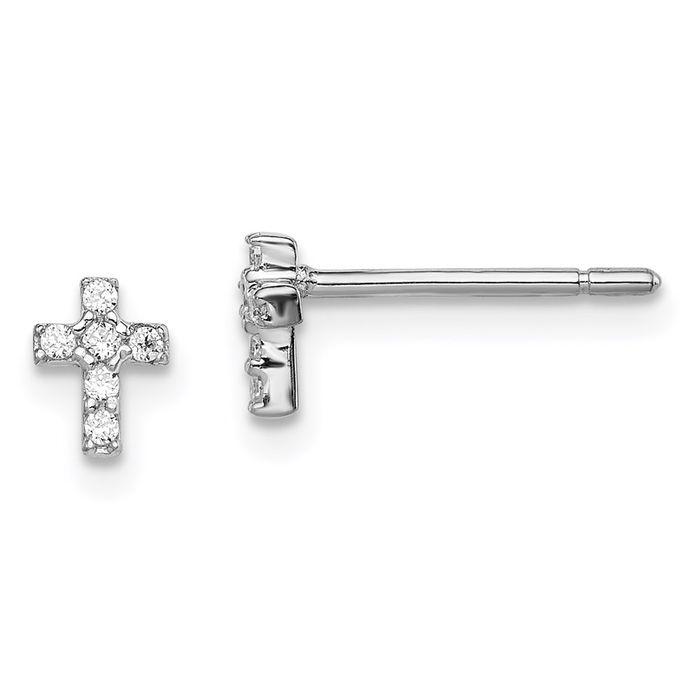 925 Sterling Silver Cubic Zirconia CZ Holy Cross Drop Dangle Christian Religious Stud Earrings