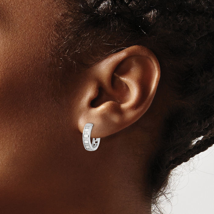 925 Sterling Silver Cubic Zirconia CZ Huggie Small Hoop Earrings