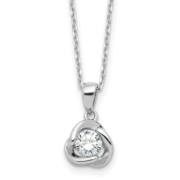 925 Sterling Silver Cubic Zirconia CZ Love Knot Necklace Chain