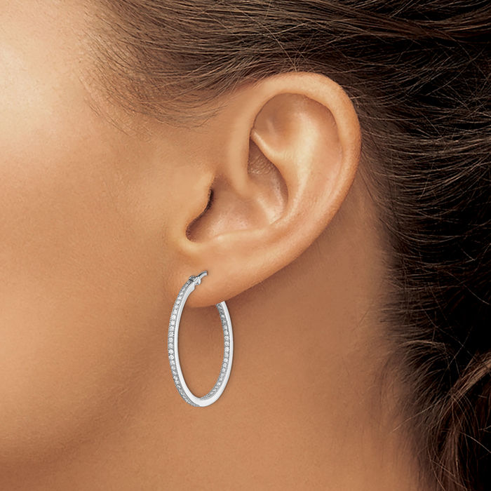 925 Sterling Silver Cubic Zirconia CZ Medium Hoop Earrings
