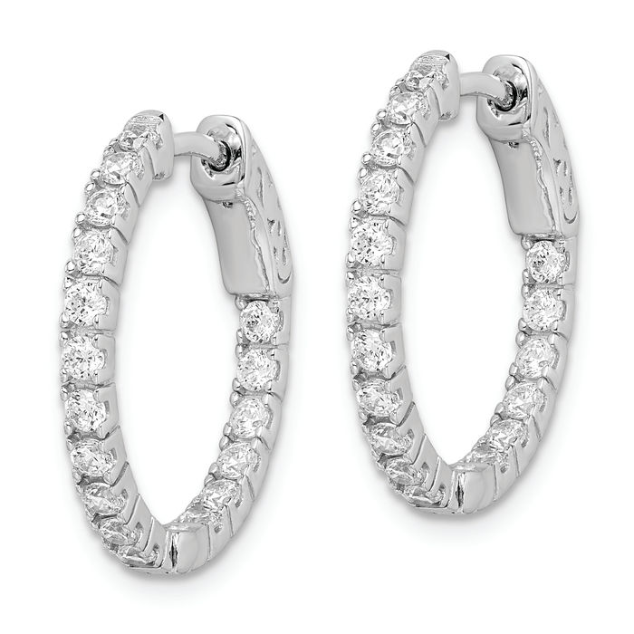 925 Sterling Silver 1.9mm Cubic Zirconia CZ Round Medium Hoop Earrings