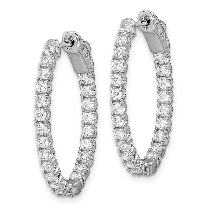 925 Sterling Silver 2mm Cubic Zirconia CZ Oval Medium Hoop Earrings