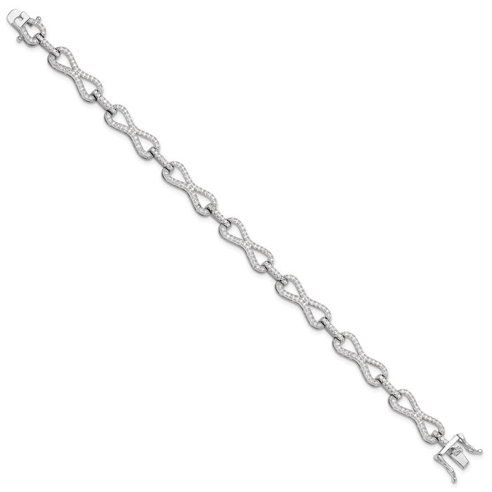 925 Sterling Silver Cubic Zirconia CZ Infinity Twisted Love Knot Symbol Link Chain Bracelet