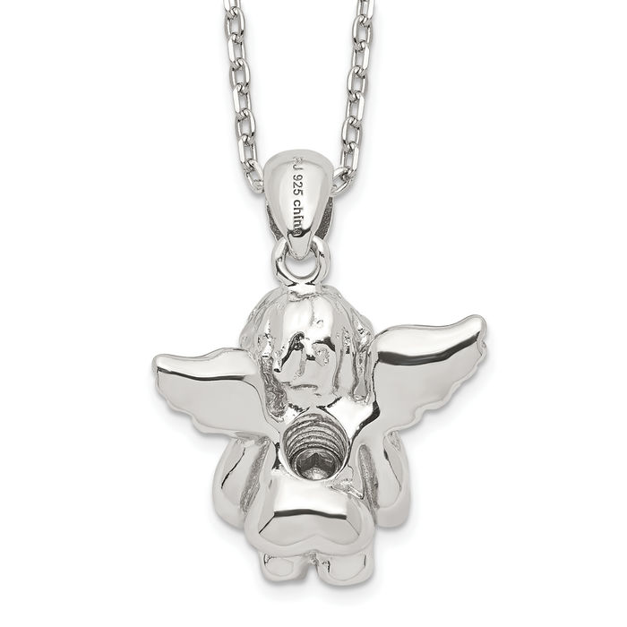 925 Sterling Silver Cubic Zirconia CZ July Birthstone Heart Guardian Angel Wings Ash Holder Chain Urn Necklace for Ashes Cremation Jewelry