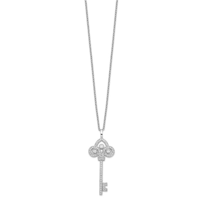 925 Sterling Silver Cubic Zirconia CZ Key Chain Necklace