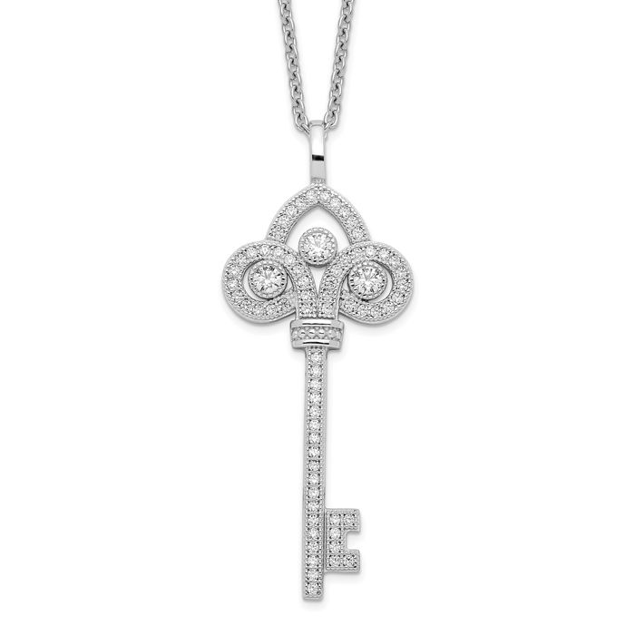 925 Sterling Silver Cubic Zirconia CZ Key Chain Necklace