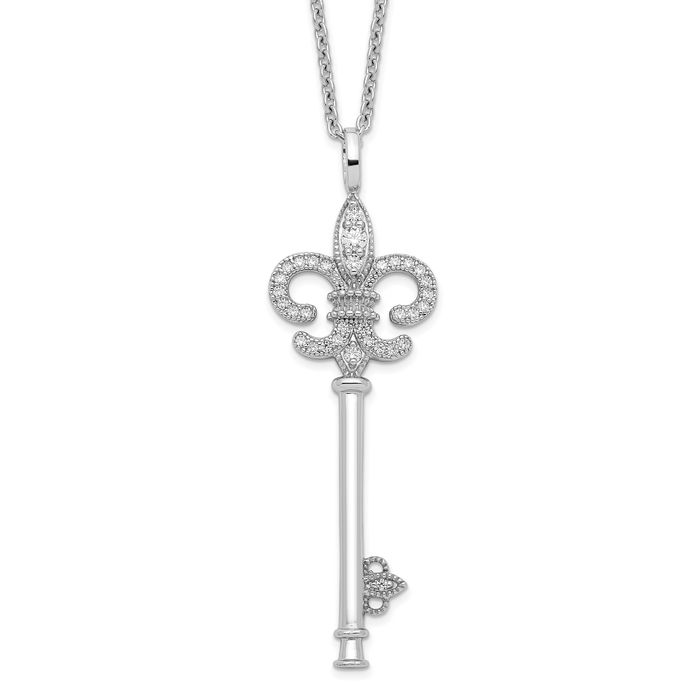 925 Sterling Silver Cubic Zirconia CZ Key Chain Necklace