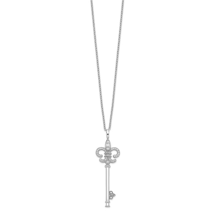 925 Sterling Silver Cubic Zirconia CZ Key Chain Necklace