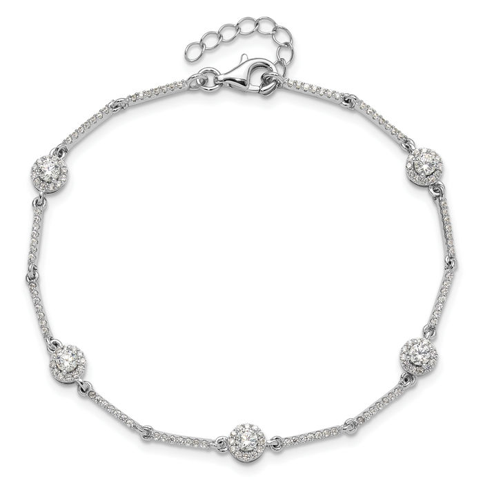 925 Sterling Silver CZ Link Chain Bracelet