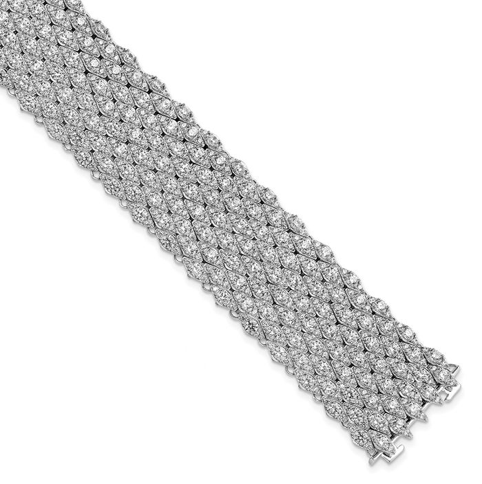 925 Sterling Silver CZ Popcorn Mesh Chain Bracelet