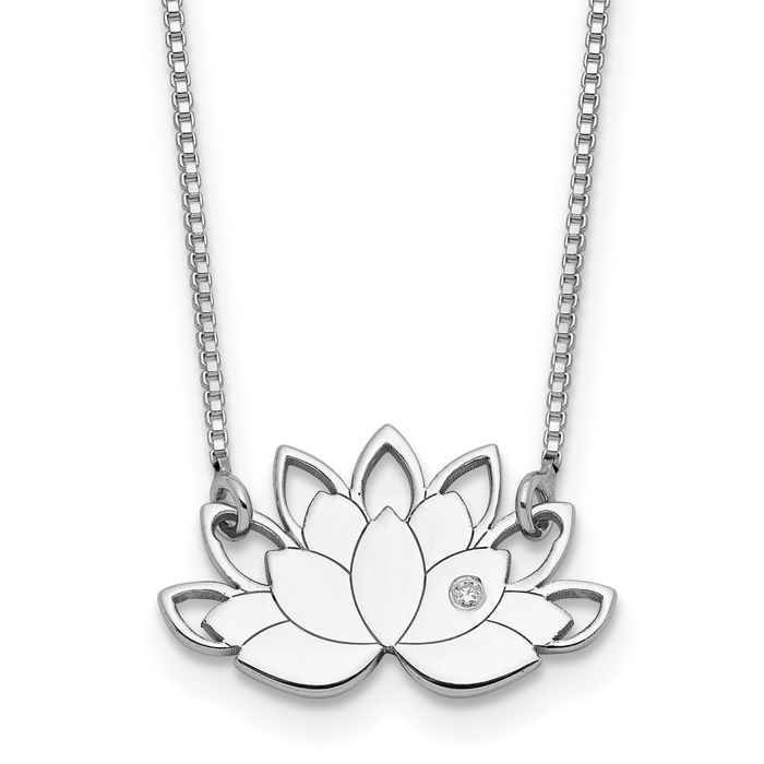 925 Sterling Silver CZ Lotus Flower Chain Necklace | eBay
