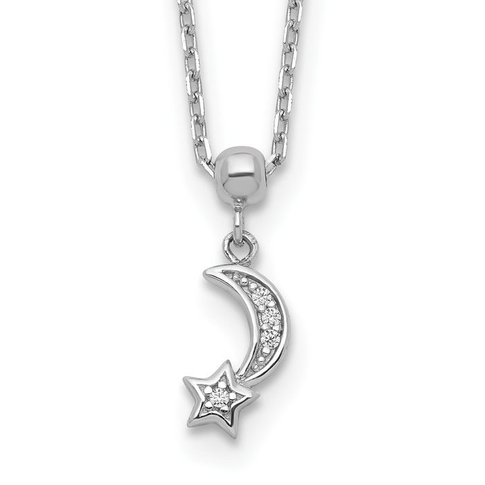 925 Sterling Silver 4 Stone Crescent Moon Star Cubic Zirconia CZ Chain Necklace Celestial Jewelry