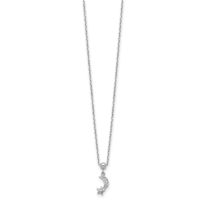 925 Sterling Silver 4 Stone Crescent Moon Star Cubic Zirconia CZ Chain Necklace Celestial Jewelry