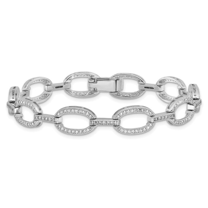 Sterling Silver Cubic Zirconia sold Oval Link Chain Bracelet