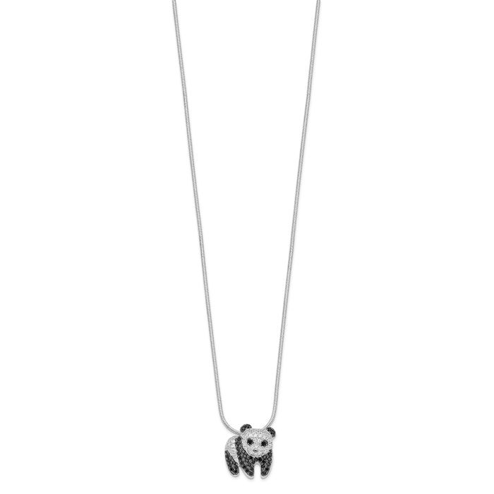 925 Sterling Silver Black White Cubic Zirconia CZ Panda Chain Necklace