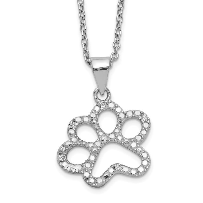 925 Sterling Silver Cubic Zirconia CZ Paw Print Pet Necklace Chain