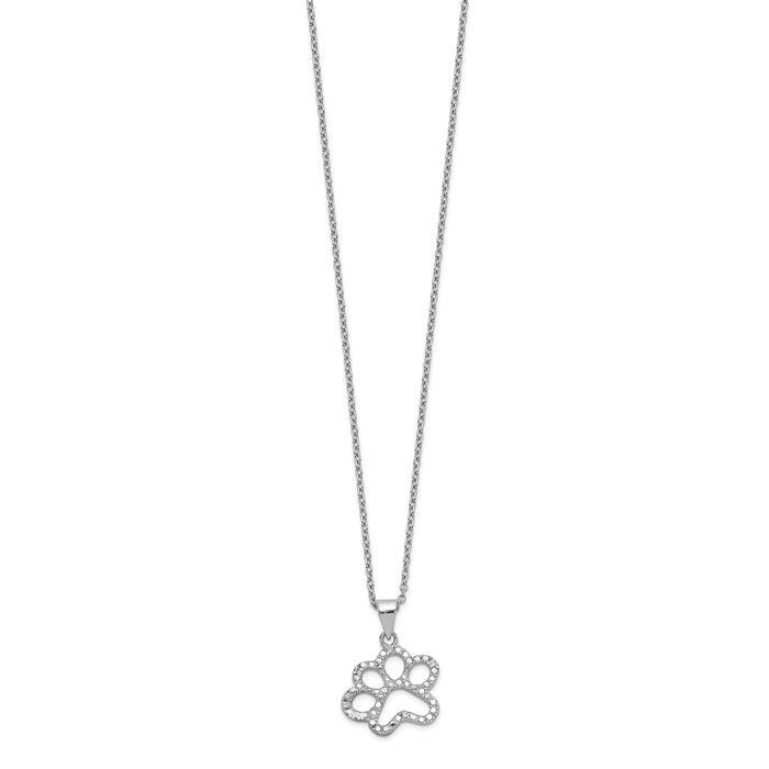 925 Sterling Silver Cubic Zirconia CZ Paw Print Pet Necklace Chain