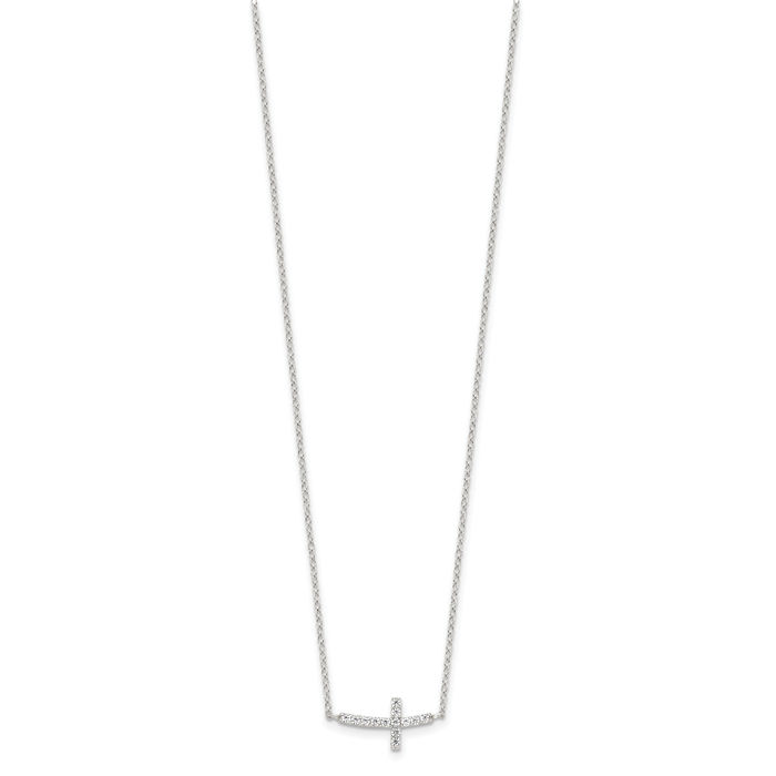 925 Sterling Silver Cubic Zirconia CZ Sideways Holy Cross Necklace Chain