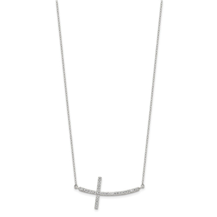 925 Sterling Silver Cubic Zirconia CZ Sideways Holy Cross Necklace Chain