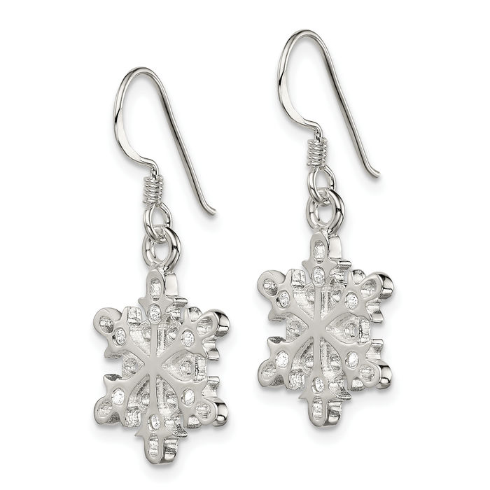 925 Sterling Silver Cubic Zirconia CZ Snowflake Drop Dangle Earrings