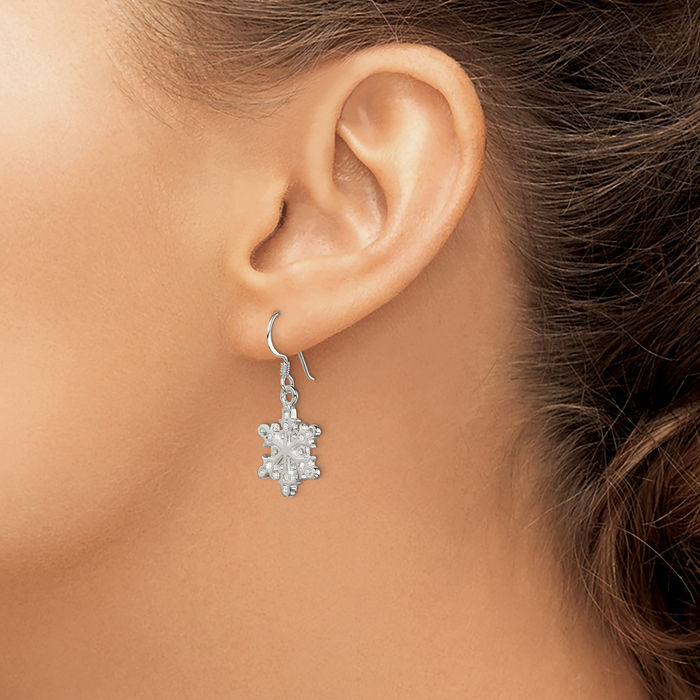 925 Sterling Silver Cubic Zirconia CZ Snowflake Drop Dangle Earrings