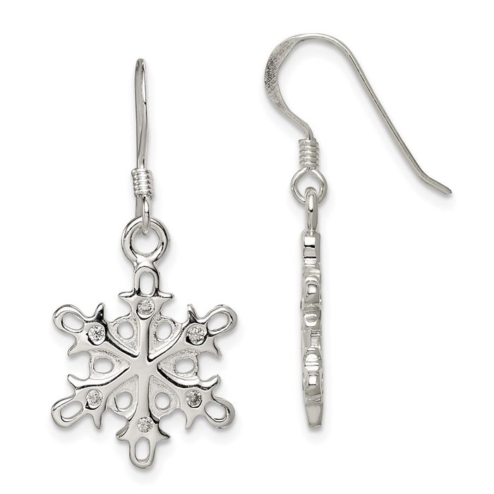 925 Sterling Silver Cubic Zirconia CZ Snowflake Drop Dangle Earrings