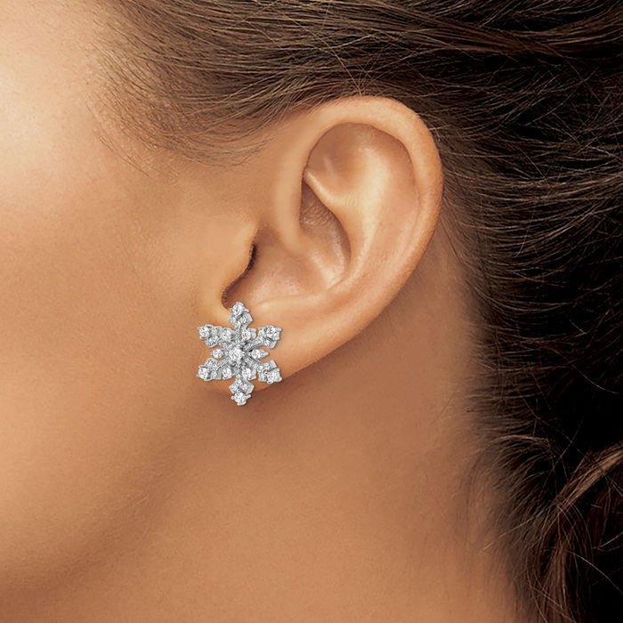 925 Sterling Silver Cubic Zirconia CZ Snowflake Stud Earrings