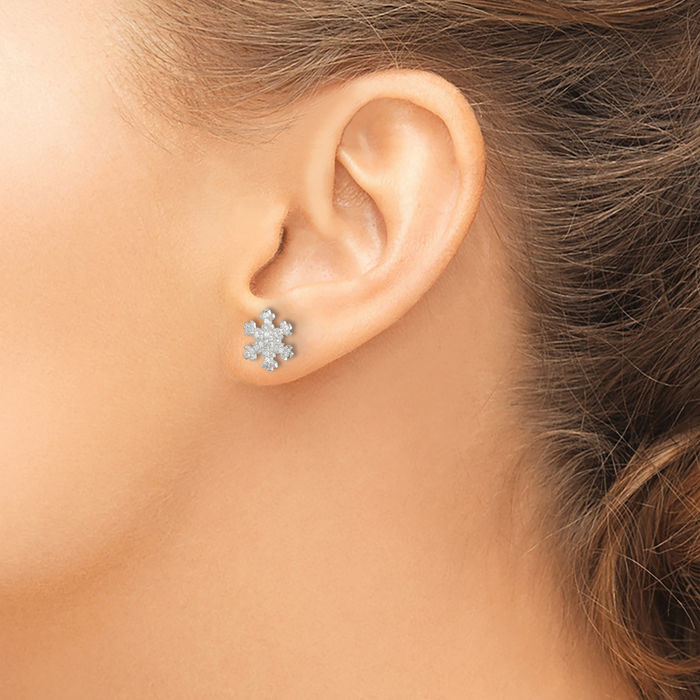925 Sterling Silver Cubic Zirconia CZ Snowflake Stud Earrings