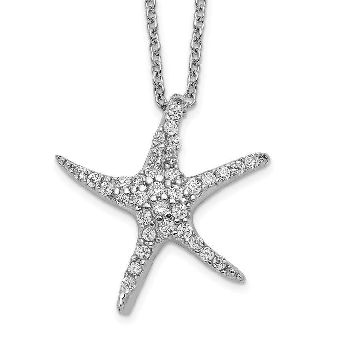 925 Sterling Silver Cubic Zirconia CZ Starfish Necklace Chain