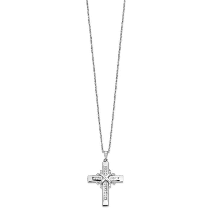 925 Sterling Silver Cubic Zirconia CZ Steadfast Love Latin Mexican Holy Cross Chain Necklace