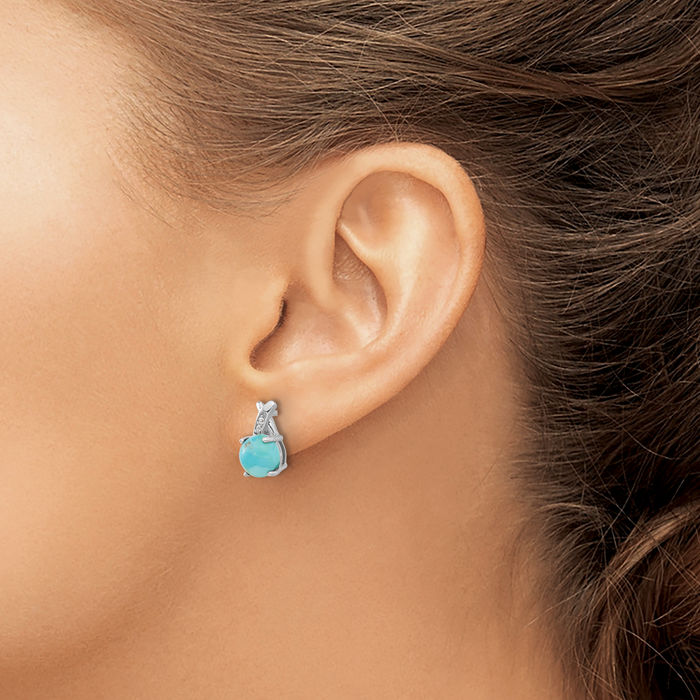 925 Sterling Silver Cubic Zirconia CZ Blue Turquoise Drop Dangle Stud Earrings